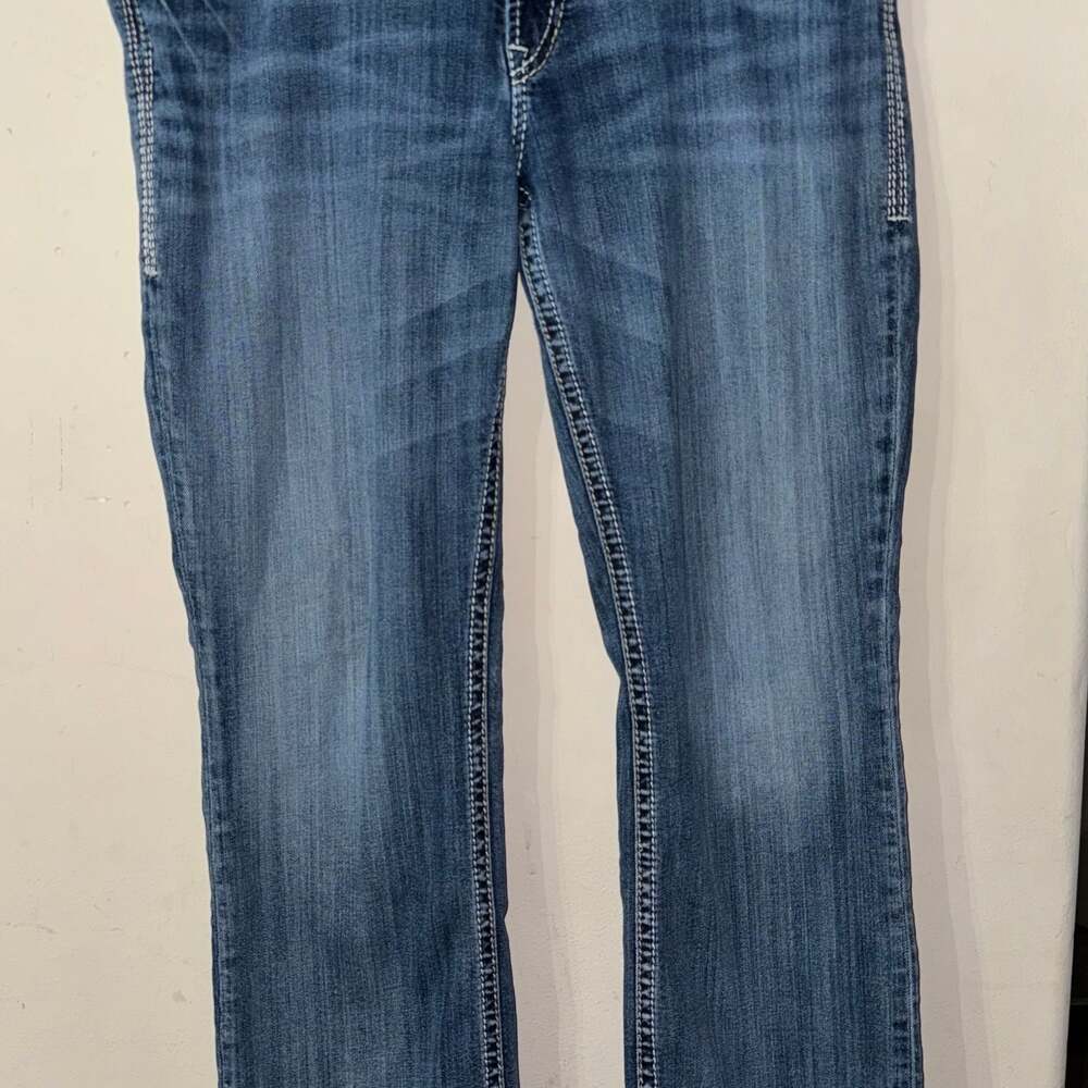 Silver Jeans Co. Suki Women's Bootcut Embellished Distressed Blue Jeans Size 34